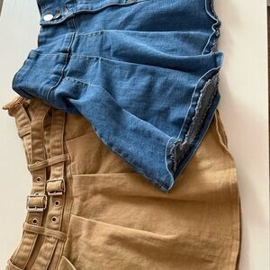 Blue Denim Mini Skirt and Tan Belted Mini Skirt Duo